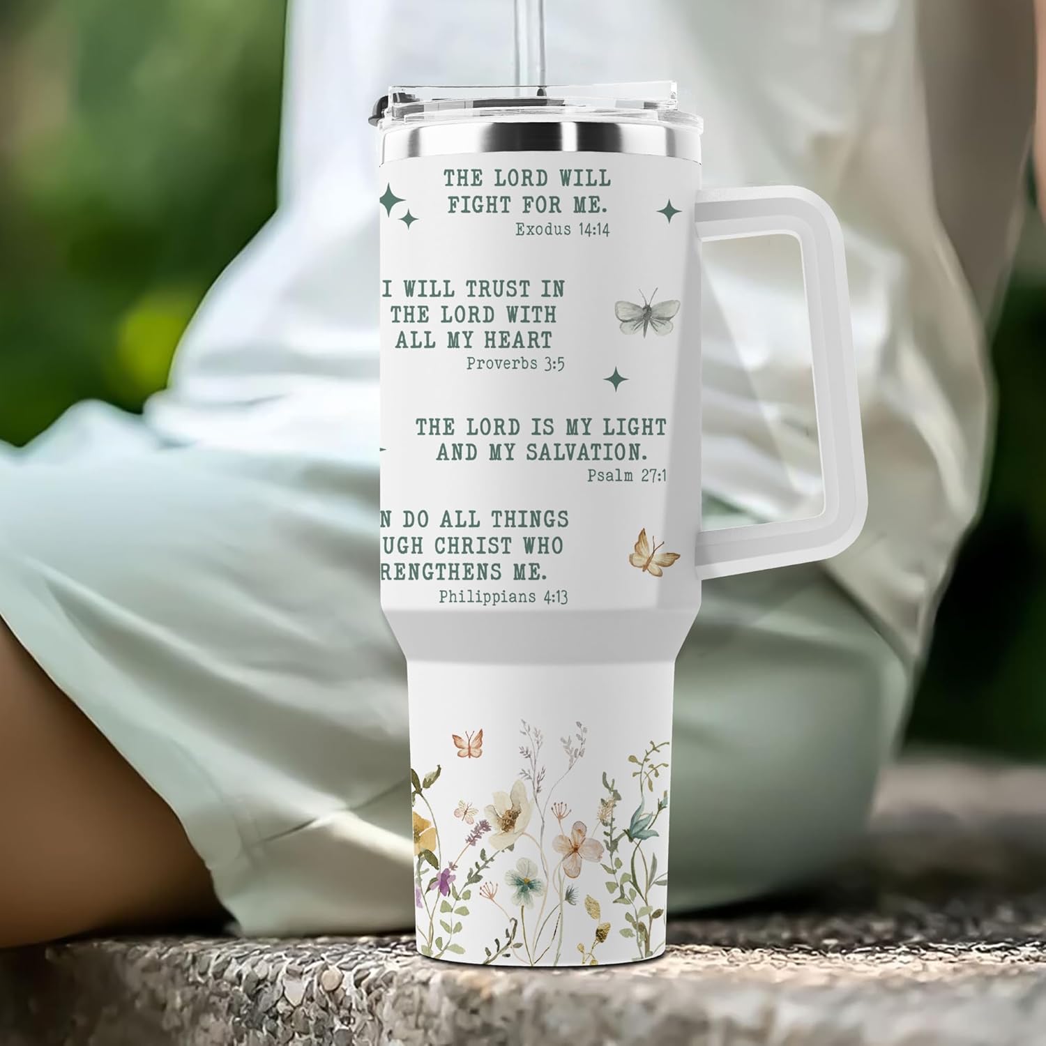 Christian Tumbler - Gifts for Christian Women - Bible Emergency Tumber - Motivational Coffee Tumbler - Gift Ideas for Christian Women, Friend, Coworkers - I Am A Child of God 40oz Tumbler with Handle