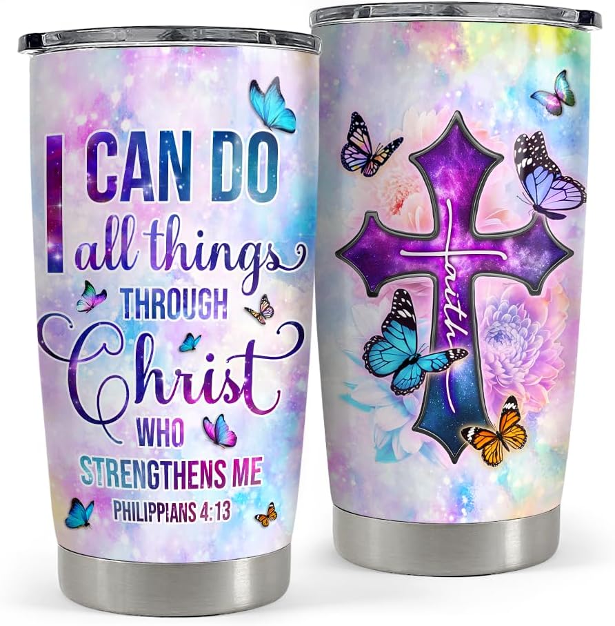 Christian Tumbler 20oz Stainless Steel Insulated Travel Mug Cup for Women Girls Inspiration Bible Verse Religious Gifts for Birthday Christmas