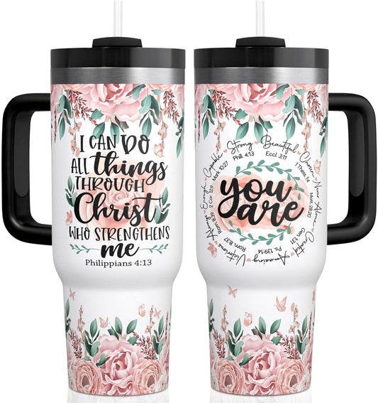 Christian Tumblers for Women with Handle - Christian Drinking Cup for Women Faith - Inspirational Tumbler for Women - Christian Gifts for Women