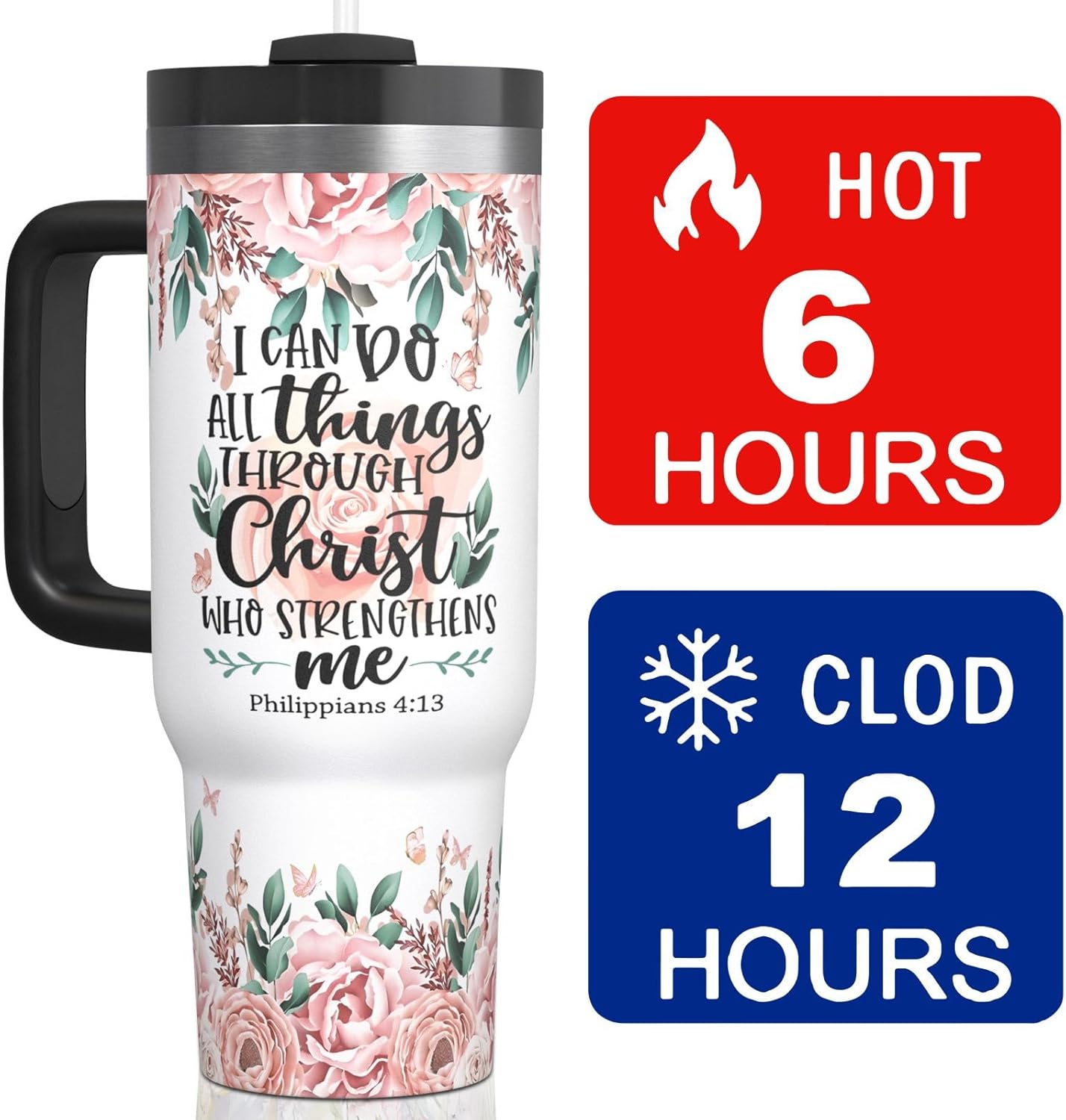 Christian Tumblers for Women with Handle - Christian Drinking Cup for Women Faith - Inspirational Tumbler for Women - Christian Gifts for Women