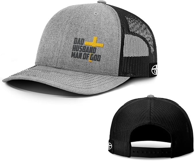 Dad Husband Man of God Cross Christian Trucker Hat - Adjustable Fit Snapback Hat - Breathable Mesh Side for Casual Wear