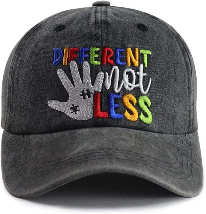 Different Not Less Autism Hat for Women Men, Funny Adjustable Cotton Embroidered Autistic Baseball Cap