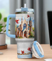 Faith Christ Cardinal Bird, Tumbler 40 Oz With Handle Lid And Straw, Christian Gifts, Religious Blue Coffee Light Navy Tumblers Handle Insulated Women Royal Men For White