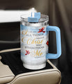 Faith Christ Cardinal Bird, Tumbler 40 Oz With Handle Lid And Straw, Christian Gifts, Religious Blue Coffee Light Navy Tumblers Handle Insulated Women Royal Men For White