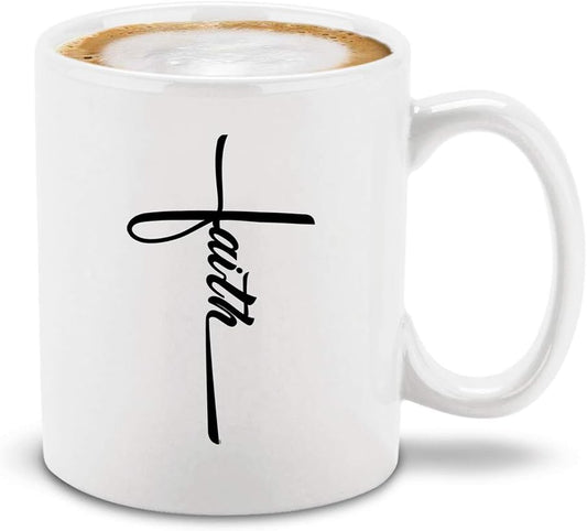 Faith Cross Ceramic Coffee Mug Tea Cup Thoughtful Inspirational Christian Gift 11 oz