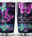 Faith Hope Love Tumbler Stainless Steel Christian Mugs For Women Butterfly Galaxy Christian Cross Inspirational Corinthians Catholic Bible Verse Mug For Christians Tumbler