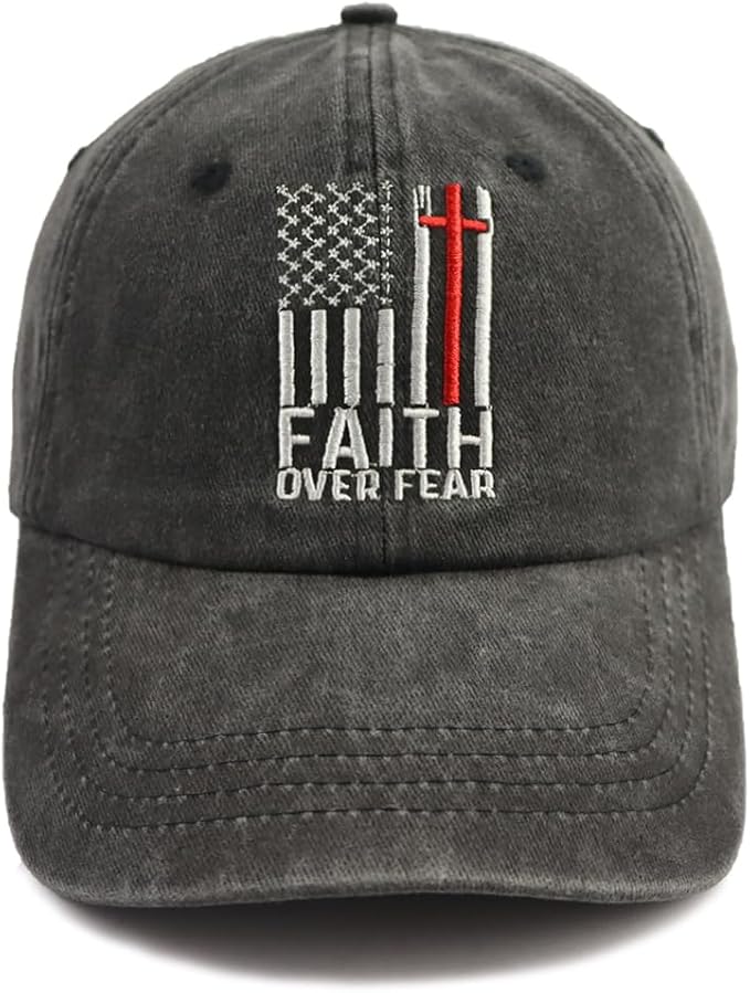 Faith Over Fear American Flag Hat for Women Men, Adjustable Embroidered Cotton Christian Religious Baseball Cap