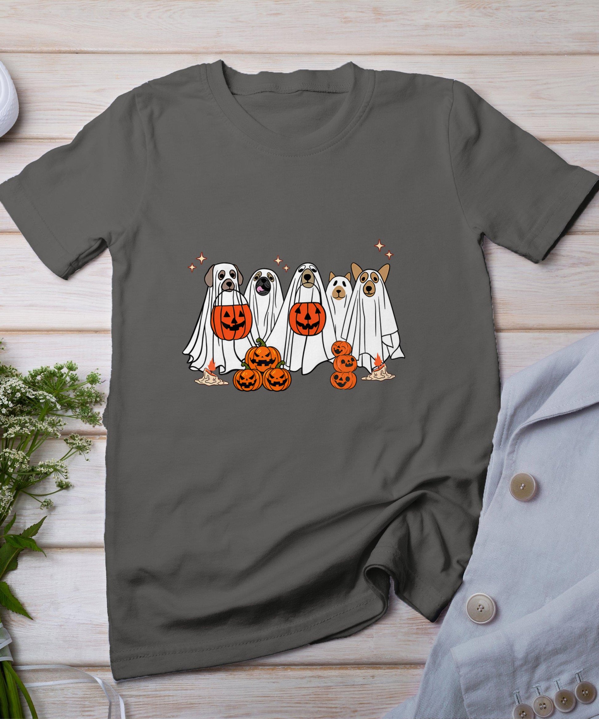 Dog Ghost Cute Dog Dressed As Ghost Funny Halloween Dog T-Shirt