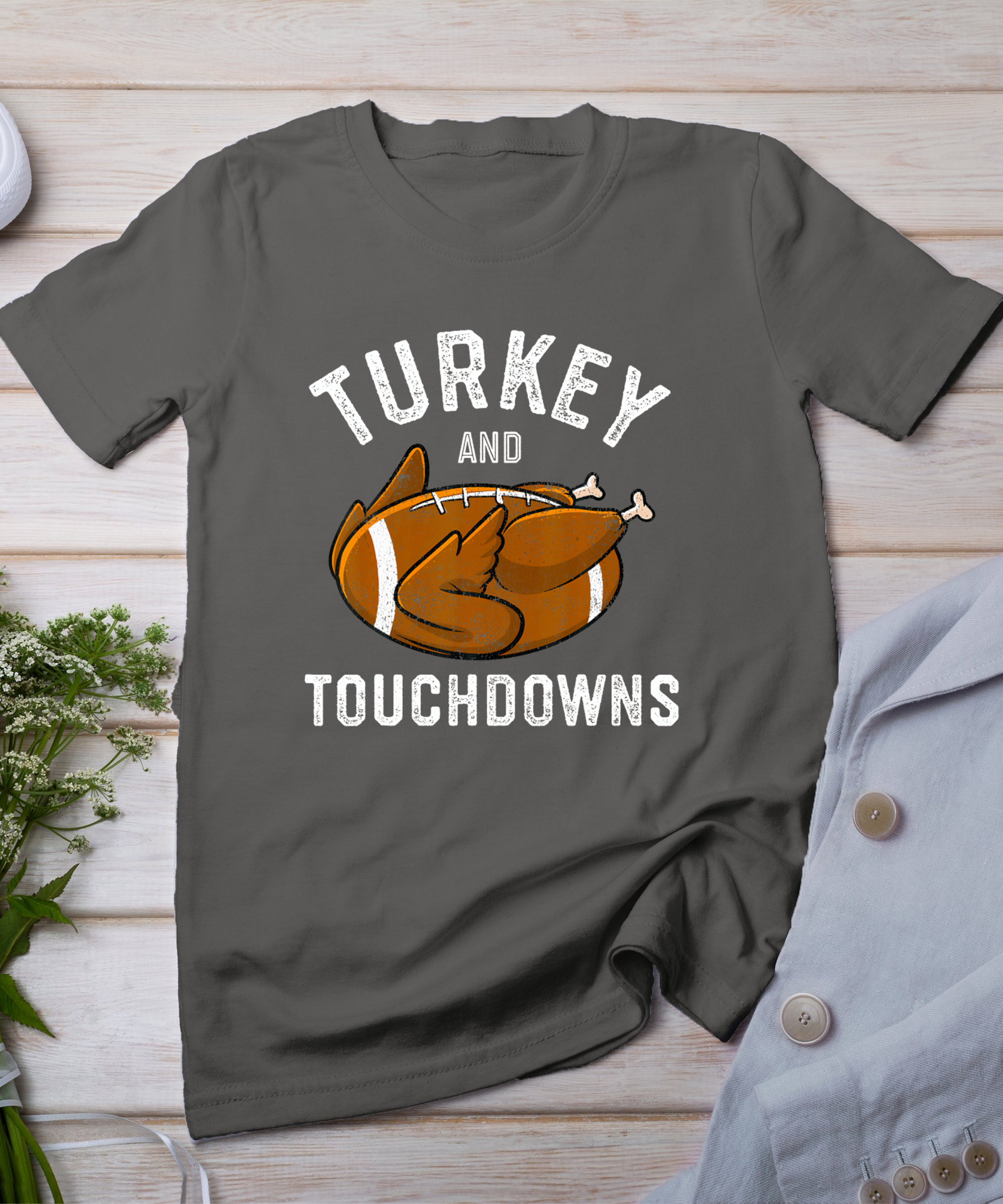 Thanksgiving Turkey And Touchdowns Football Men Boys T-Shirt