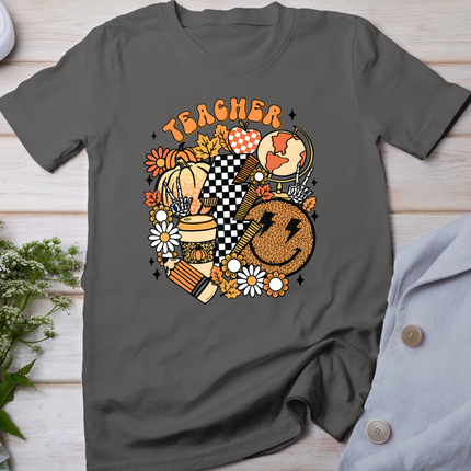 Fall Teacher Retro Teacher Life Autumn Thanksgiving Womens T-Shirt