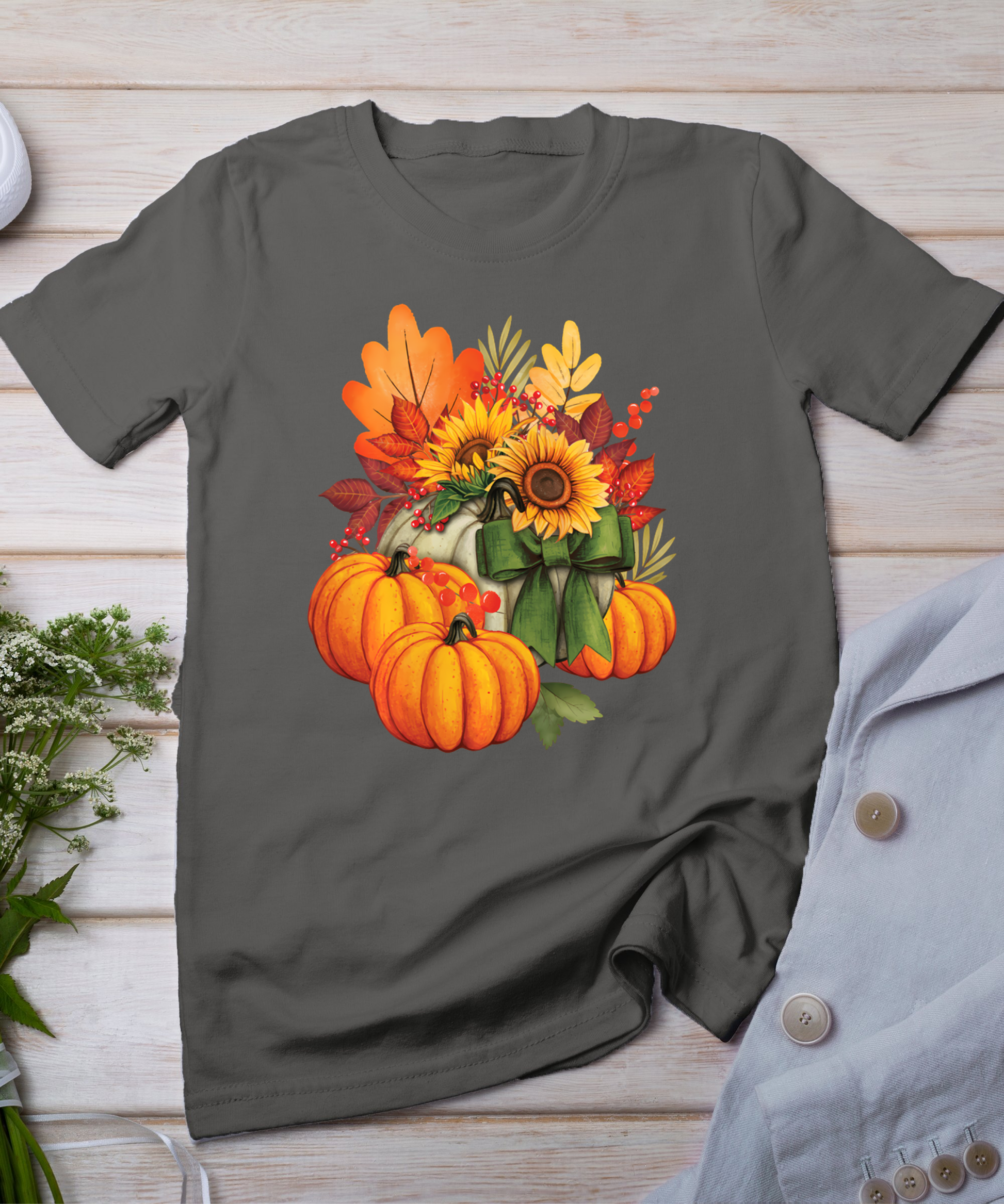 Thanksgiving Pumpkin Sunflower Fall Autumn Holiday T-Shirt