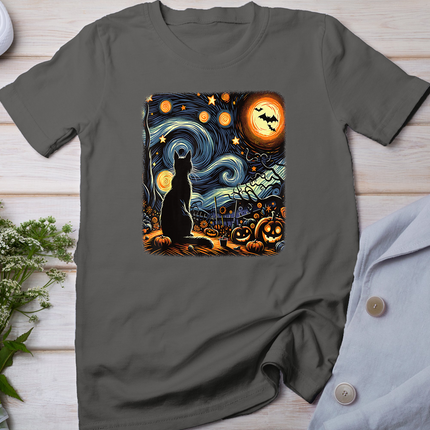 Halloween Van Gogh Starry Night Black Cat Pumpkins Bats T-Shirt