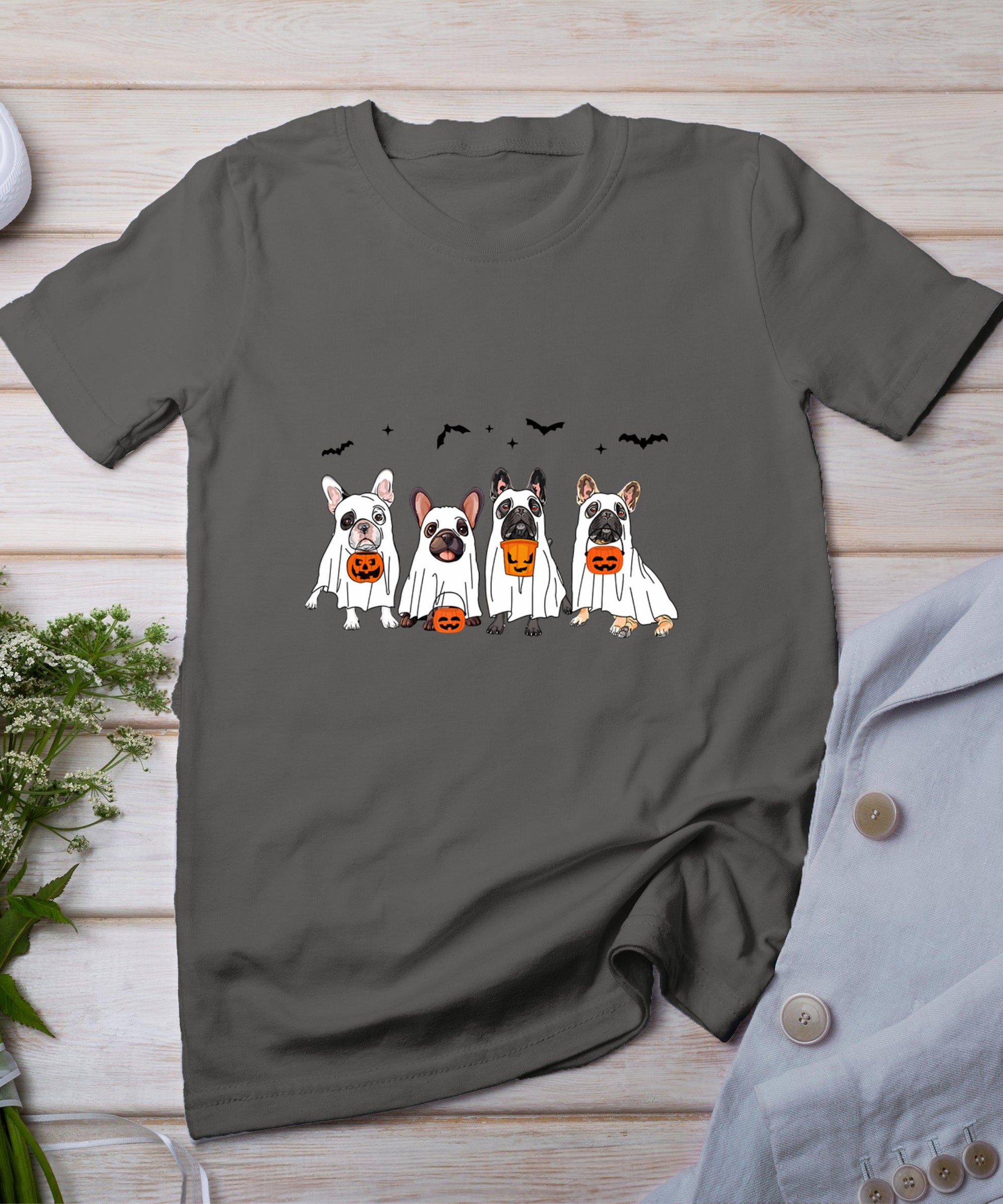 Frenchie Ghost Dog Costume Funny French Bulldog Halloween T-Shirt