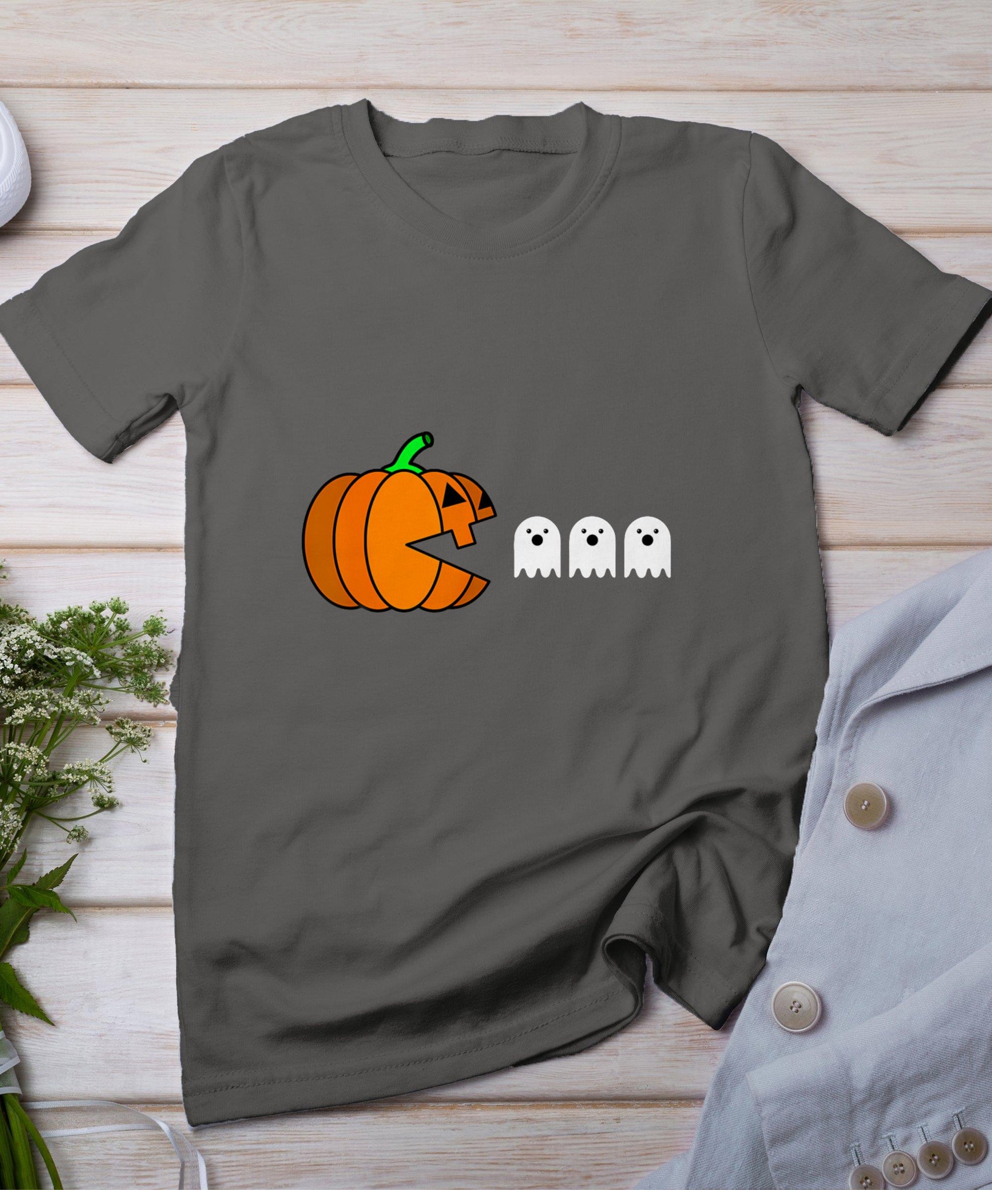 Funny Halloween Pumpkin Eating Ghost Gamer Men Women Kids T-Shirt