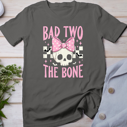 Bad Two The Bone Skull with Pink Bow for Halloween T-Shirt