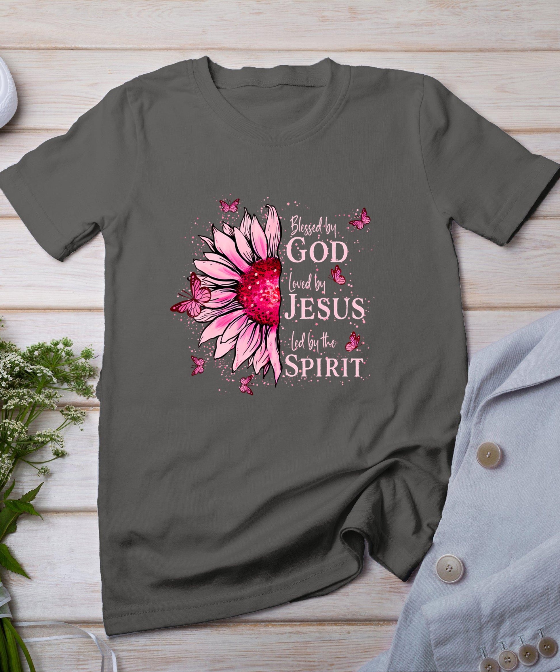 Blessed By God - Loved By Jesus Pink Sunflower T-Shirt