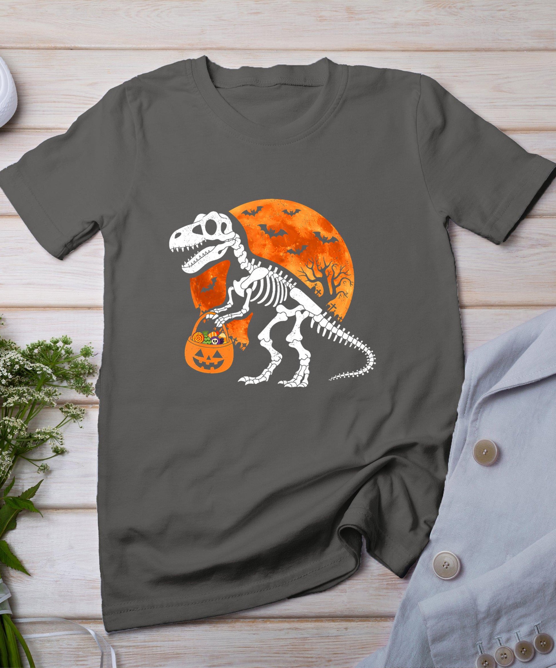 Halloween Shirt For Kids Toddler Skeleton Dinosaur Trex Boys T-Shirt