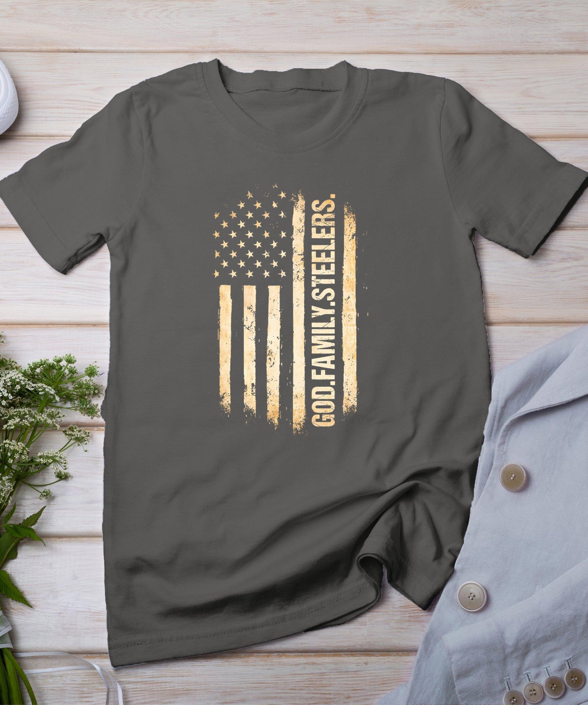 God Family Steelers Pro Us American Flag Father's Day T-Shirt