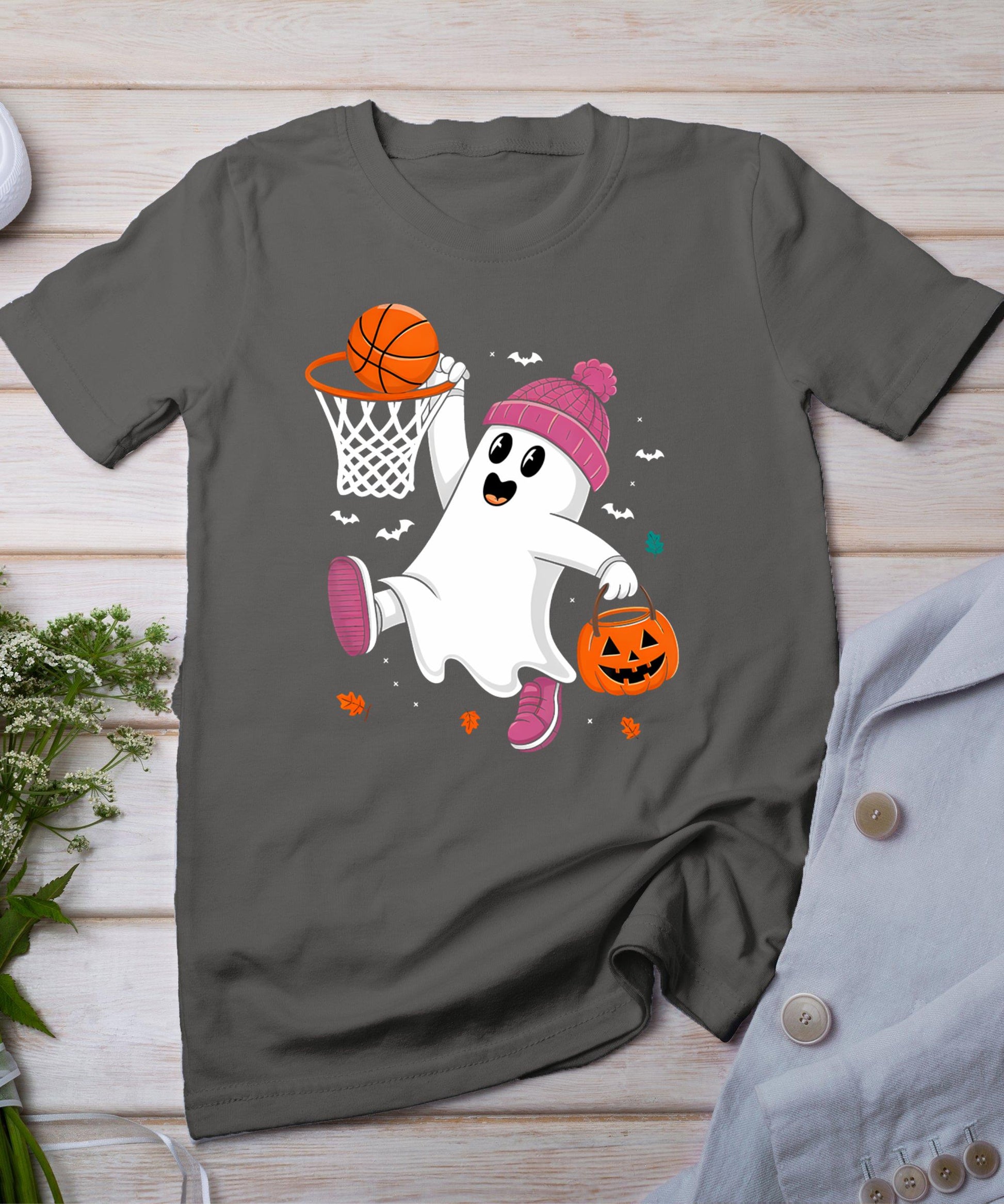 Funny Halloween Ghost Dunking Basketball Costume Boys Kids T-Shirt