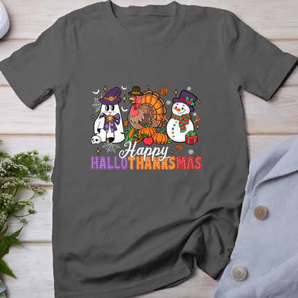 Halloween Thanksgiving Christmas Happy Hallothanksmas Kids T-Shirt