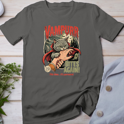 Vampurr Bites Again! Funny Cat Halloween Vintage Graphic T-Shirt