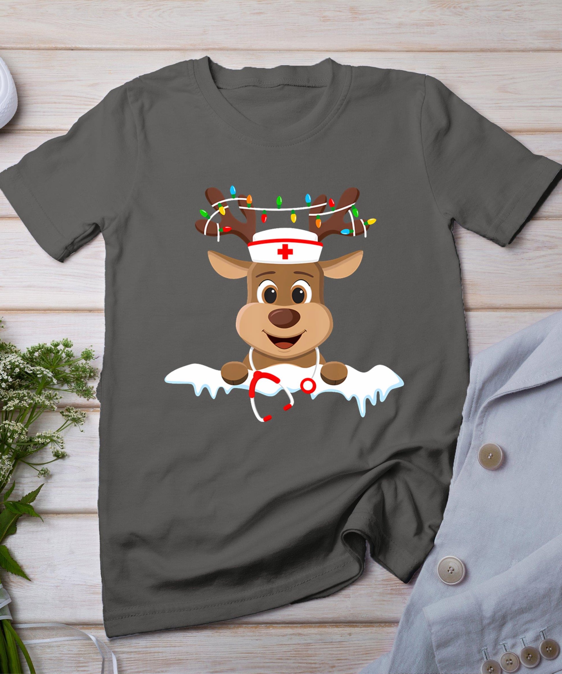 Christmas Nurse Love Nicu Rn Er Santa Reindeer Nurse Hat Elf T-Shirt