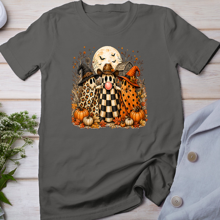 Halloween Ghost Popping Bubble Leopard Plaid Fall Pumpkin T-Shirt