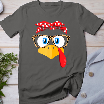 Thanksgiving Turkey Face Leopard Print Glasses Women Girls T-Shirt
