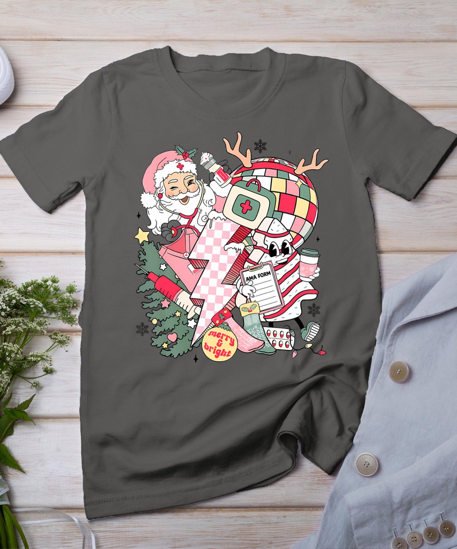 Christmas Santa Nurse Disco Ball Rn Cna Icu Med Surg Picu T-Shirt