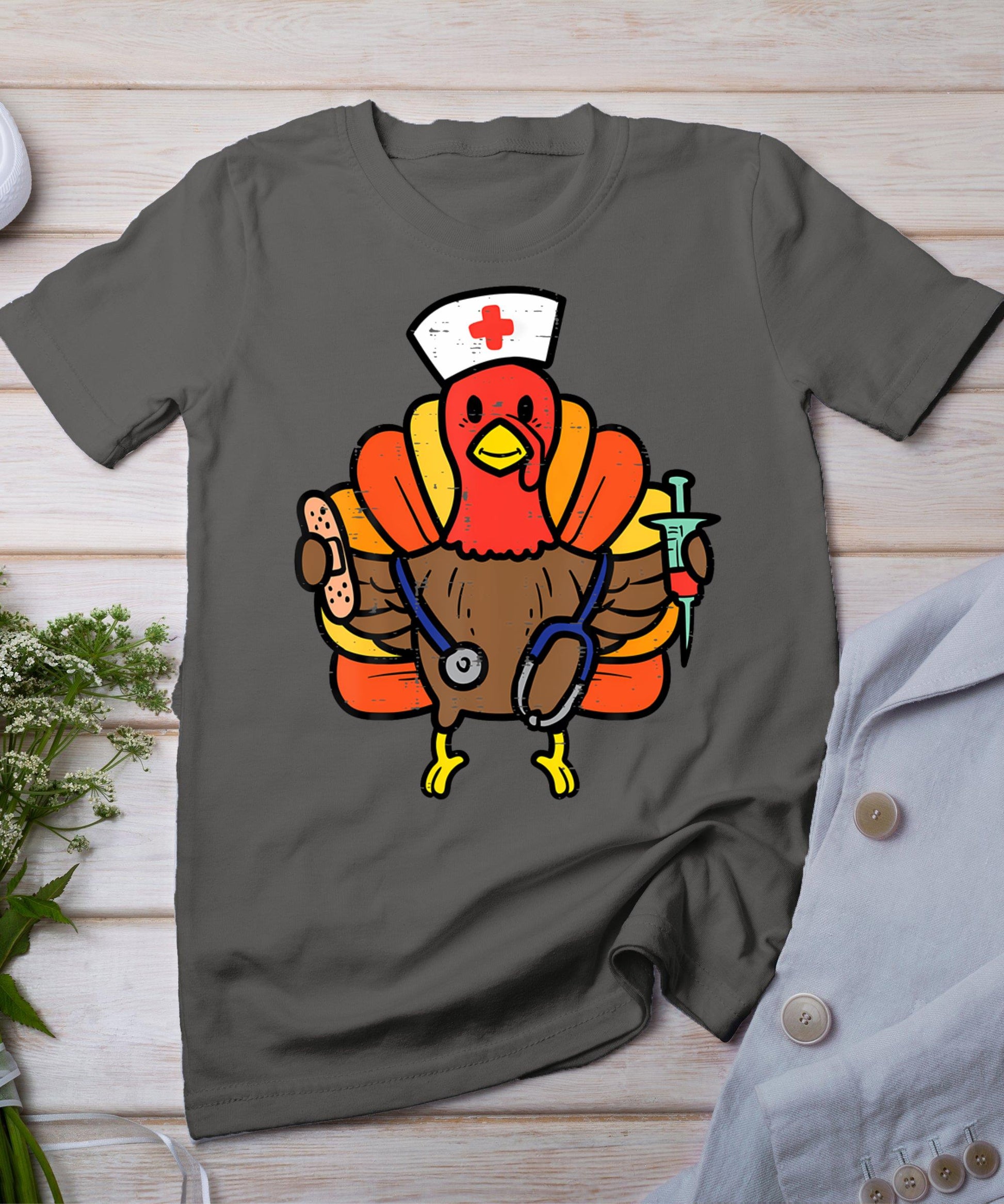 Nurse Turkey Thanksgiving Scrub Top For Nurses Fall Women T-Shirt