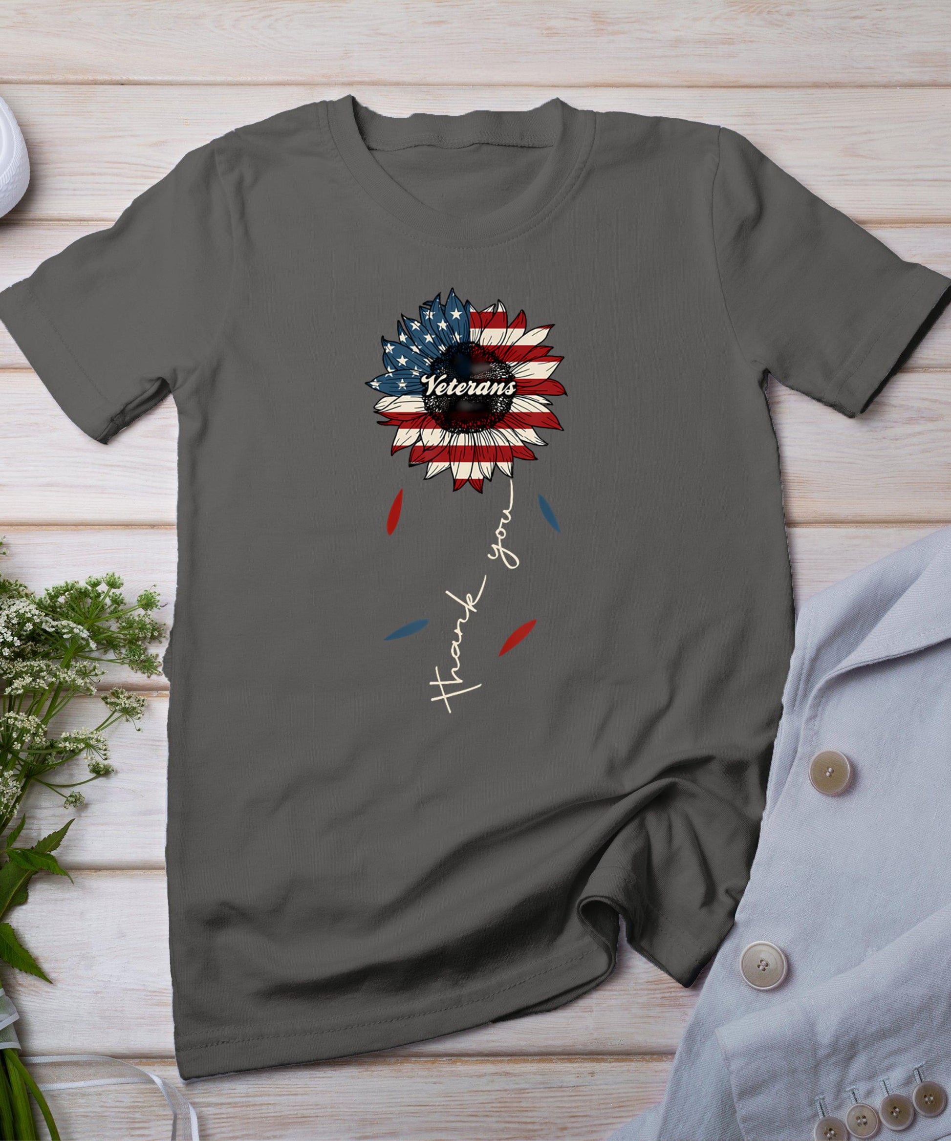 Thank You Veterans Sunflower Us America Flag Patriotic Women T-Shirt