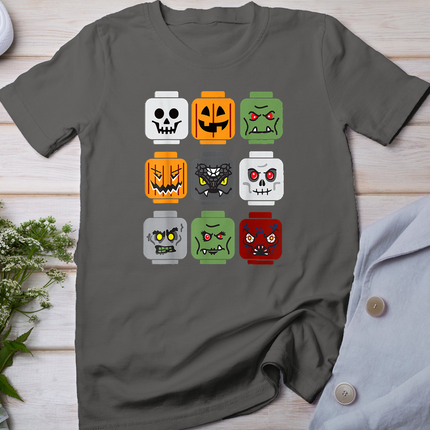 Halloween Building Brick Head Pumpkin Ghost Zombie Friends T-Shirt