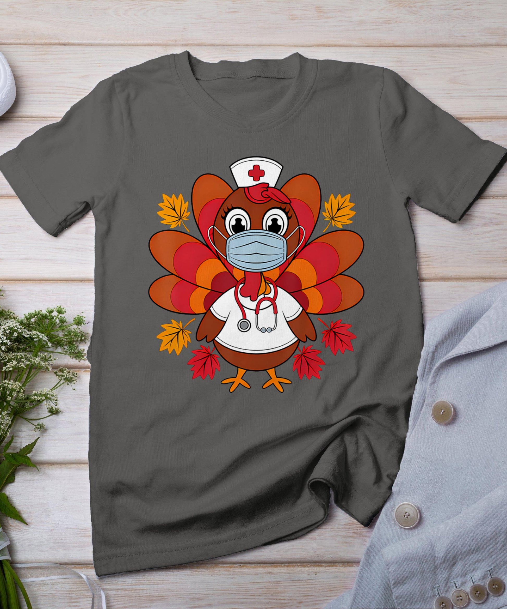 Turkey Nurse Shirt Nursing Thanksgiving Scrub Tops Women T-Shirt