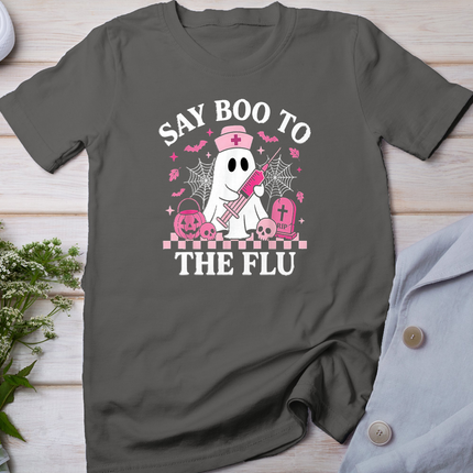 Say Boo to The Flu Funny Nurse Ghost Halloween Vaccine T-Shirt