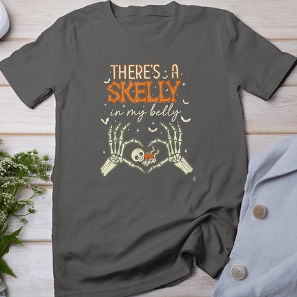 There's A Skelly in My Belly Funny Halloween Pregnancy Annou T-Shirt