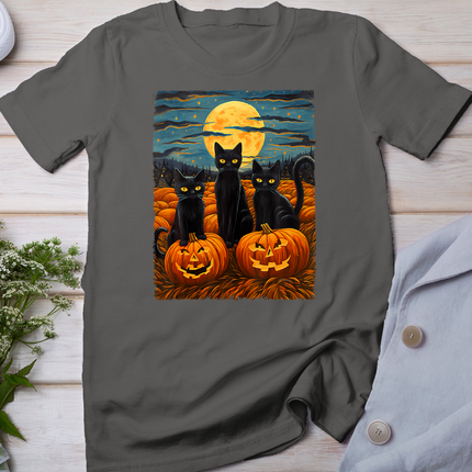 Black Cat Halloween Cat Lovers Starry Night Cat Van Gogh Cat T-Shirt