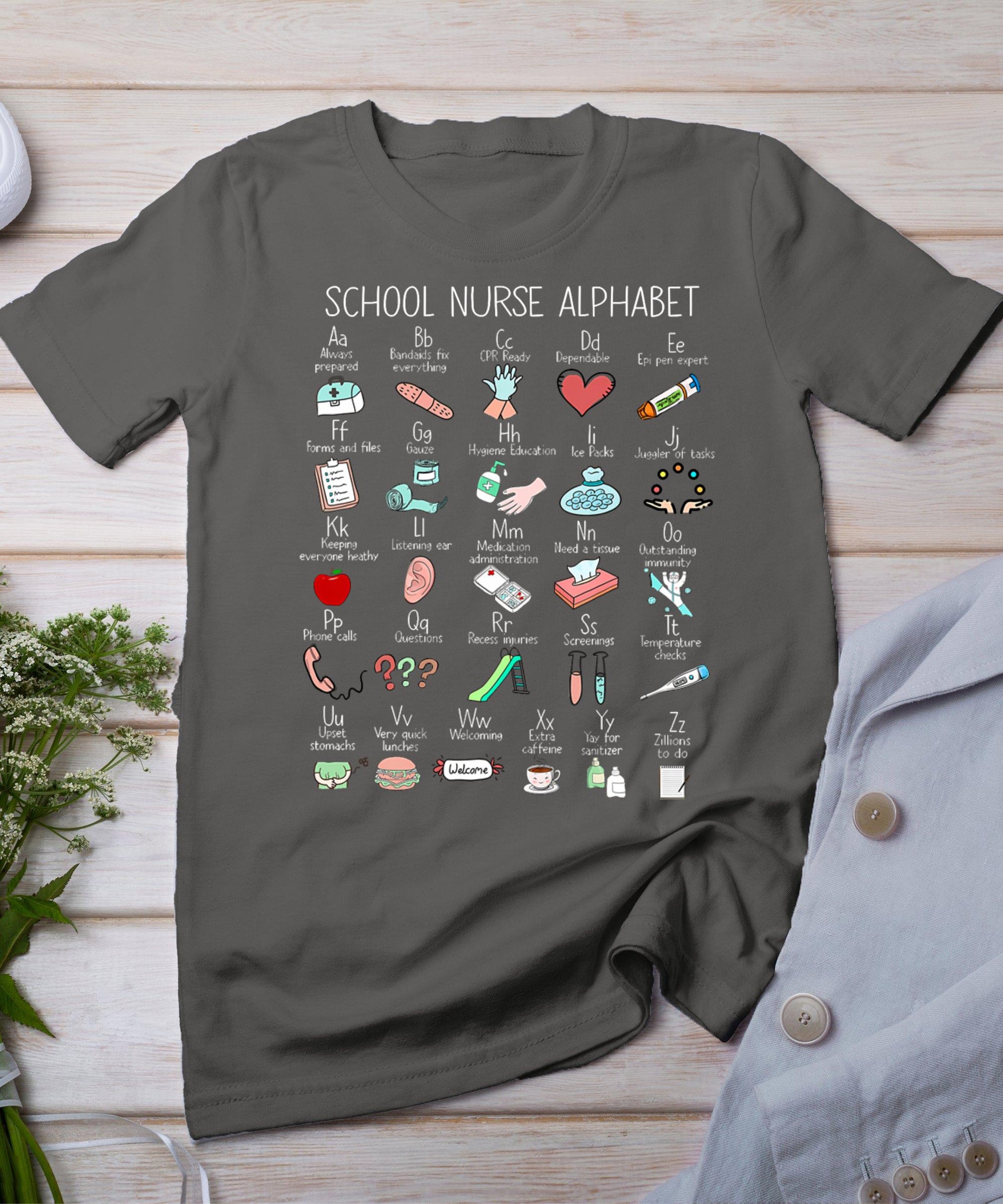 Abc School Nurse Alphabet Nurse Appreciation Nurse Educator T-Shirt