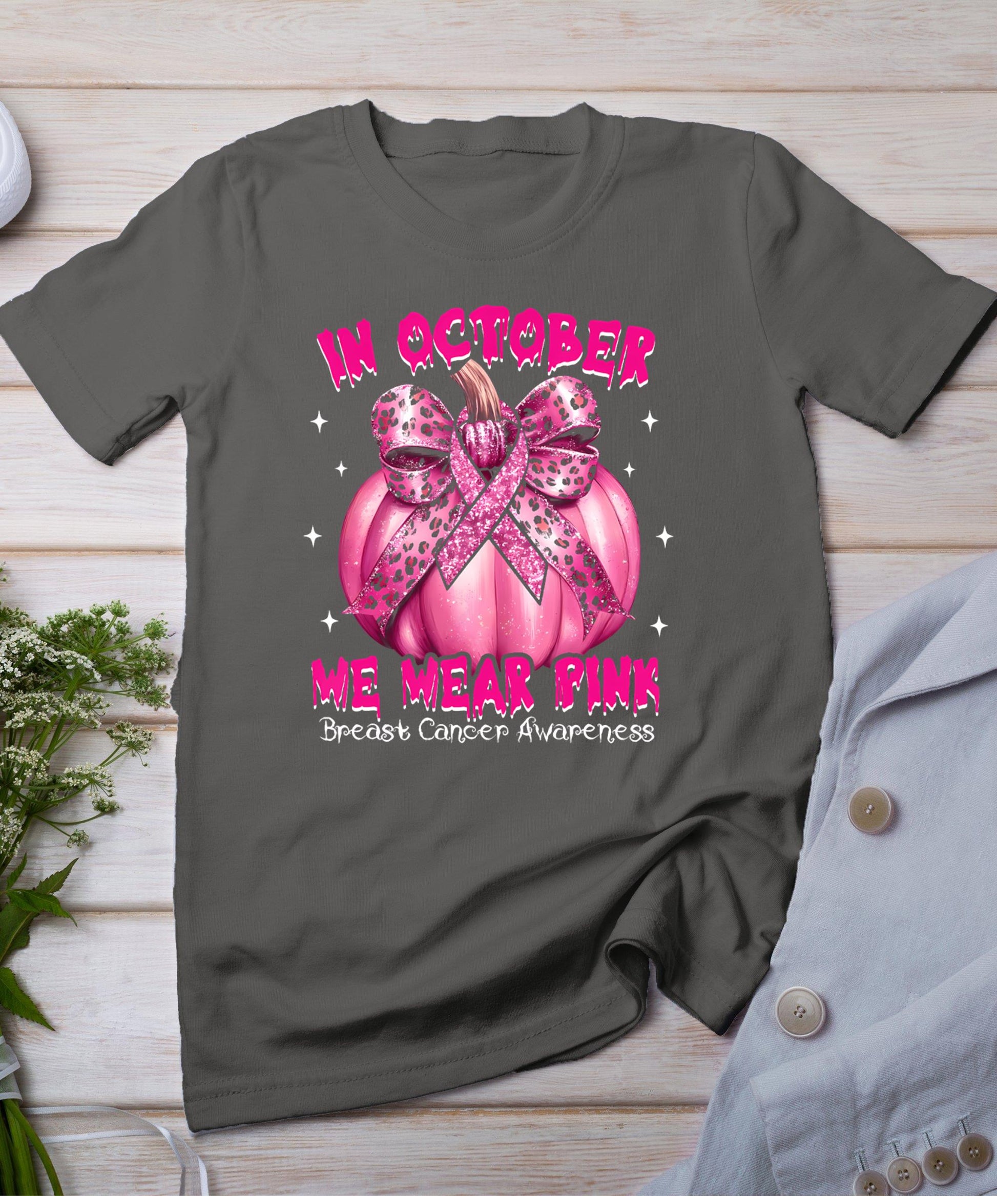 In October We Wear Pink Pumpkin Breast Cancer Awareness Gift T-Shirt