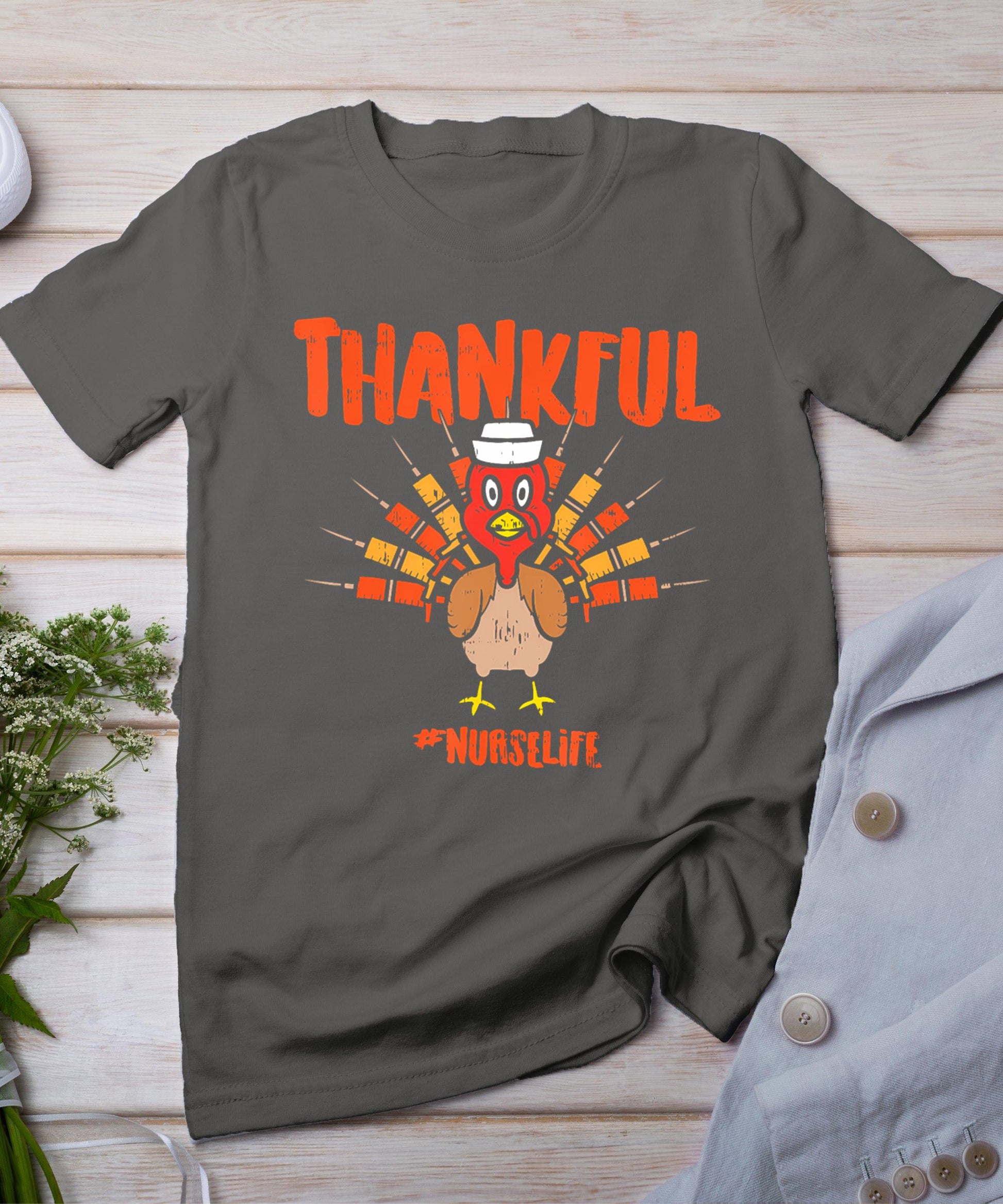 Thankful Turkey Nurse Life Cute Thanksgiving Scrub Top Fall T-Shirt