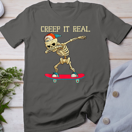 Creep It Real Dabbing Skate Skeleton Halloween Kid Boys T-Shirt