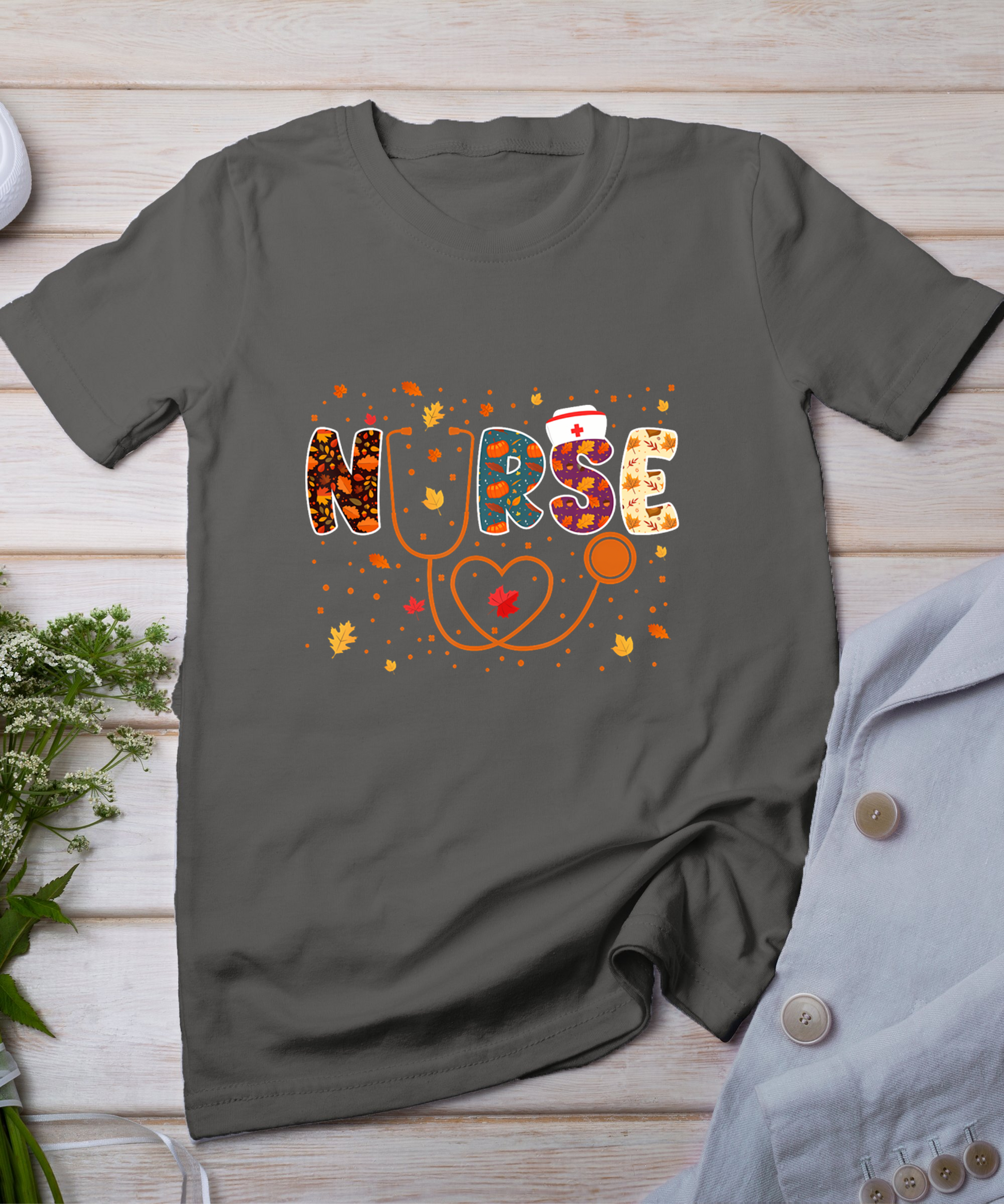 Nursing Thanksgiving Day Stethoscope Fall Nurse Costume T-Shirt