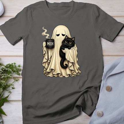 Ghost Black Cat Coffee Lover Funny Spooky Halloween T-Shirt
