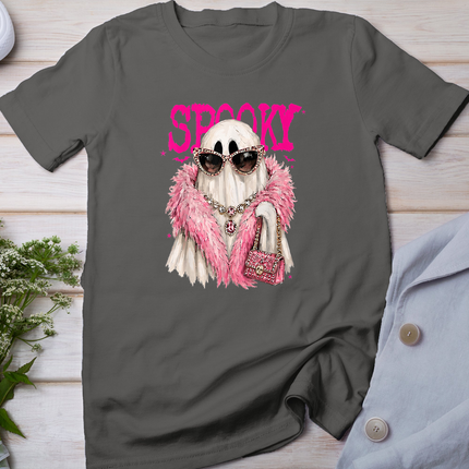 Spooky Ghost Fashion Pink Fur Glam Halloween Graphic Women T-Shirt