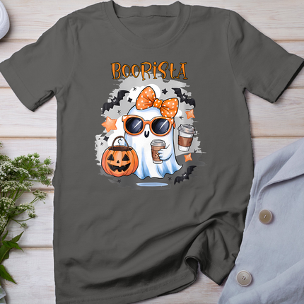 Boorista Funny Halloween Ghost Holding Coffee And A Pumpkin T-Shirt