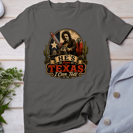 Hes from Texas I Can Tell Chainsaw Horror Halloween Graphic T-Shirt