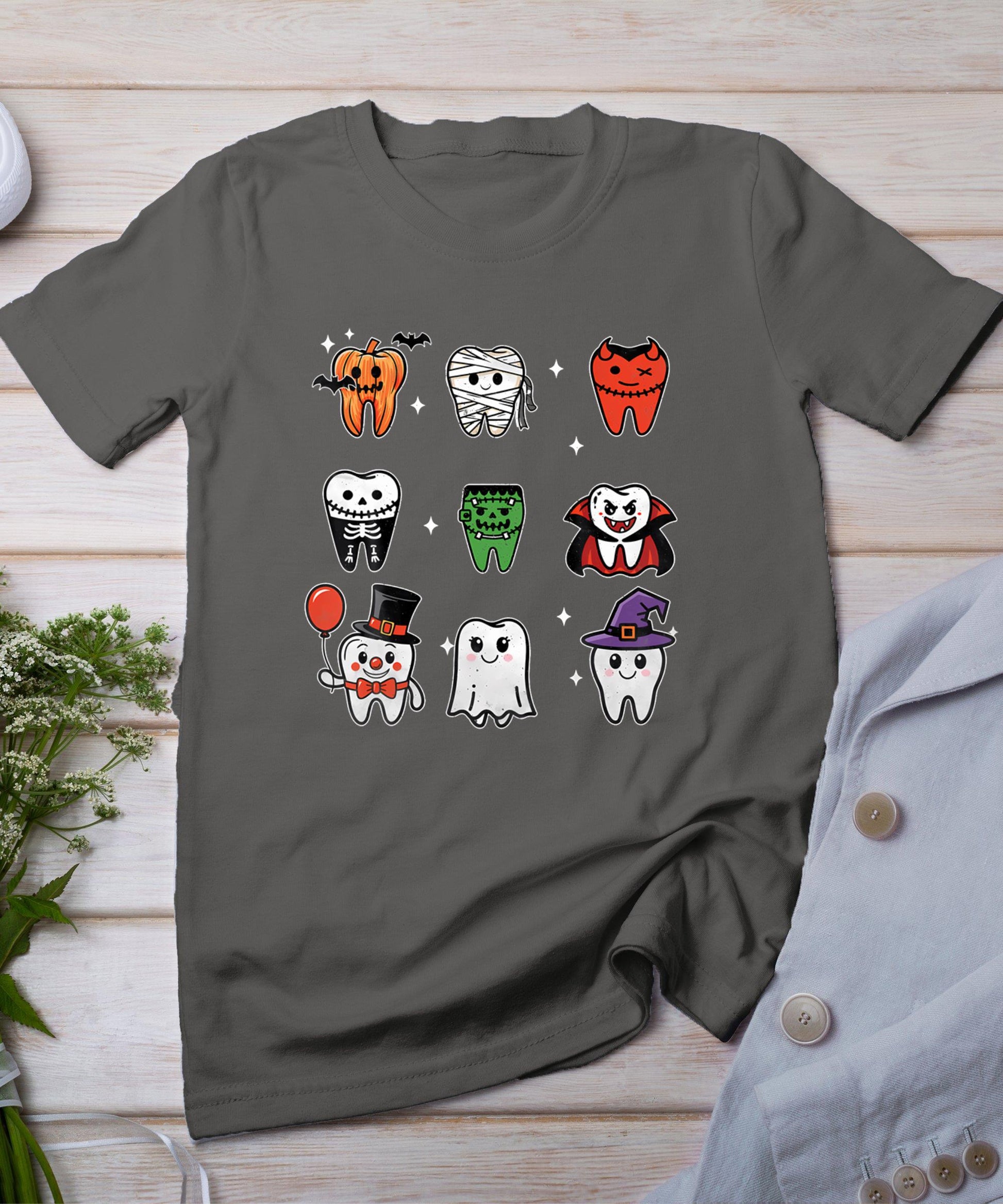 Teeth Ghost Pumpkin Witch Cute Dental Halloween Dentist T-Shirt