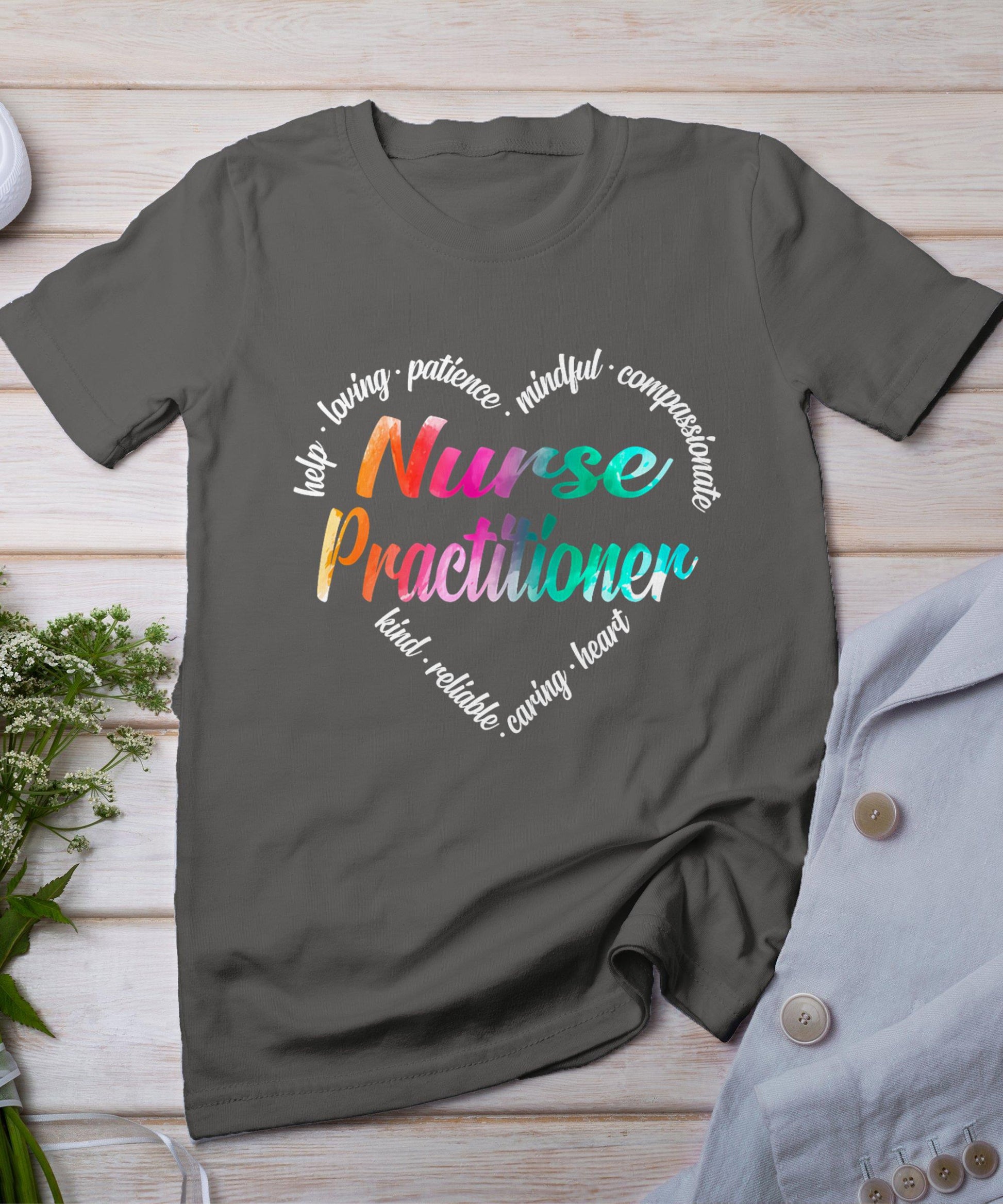 Nurse Practitioner Heart Word Cloud Watercolor Rainbow T-Shirt