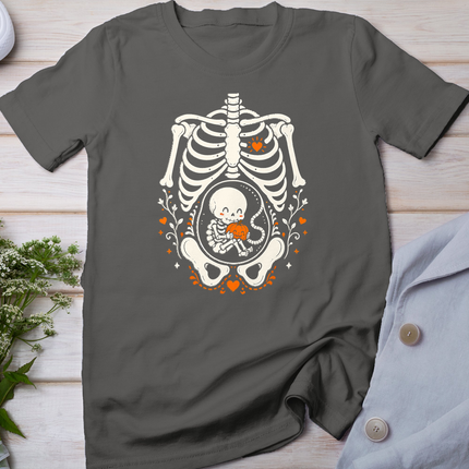 Halloween Skeleton Baby Rib Cage Pregnant Pumpkin Costume T-Shirt