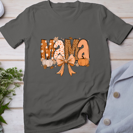 Retro Mama Coquette Bows Leopard Mom Fall Thanksgiving Women T-Shirt