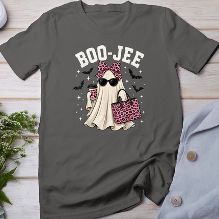 Boo-JEE Cute Ghost Halloween Leopard Bow Spooky Season T-Shirt